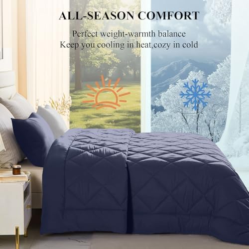 120x98 Oversized King Comforter,Super King Size Comforter Oversized, All Season Soft Lightweight Quilt Down Alternative Duvet Insert with 8 Corner Tabs, Navy/Grey - Image 3