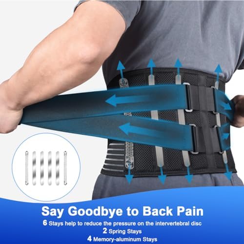 Back Braces for Men and Women, Back Support Belt for Lower Back Pain Relief with 6 Stays, Breathable Lumbar Support Belt with Dual Adjustable Straps for Sciatica,Herniated Disc(S) - Image 3