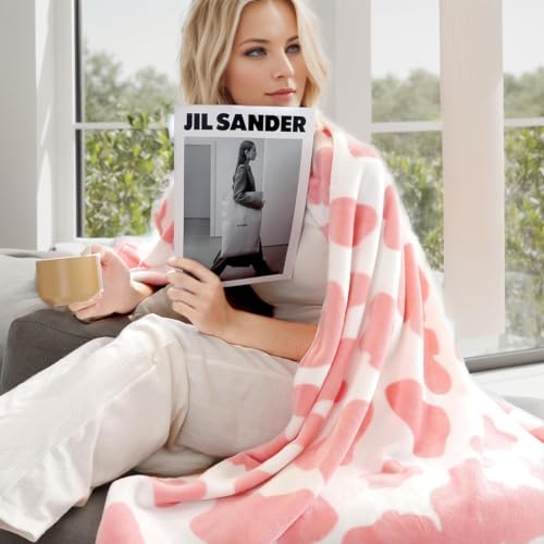 Richave Fleece Cow Print Blanket for All Season - Premium Lightweight Anti-Static Pink and Ivory Queen/Full Size Blankets, Bedroom Decor 90" x 90"(Pink Cow) - Image 3