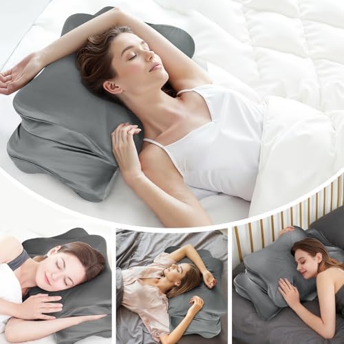 Thickened Satin Pillowcase, Elastic 16 * 24In Pillow Cover for Cervical Pillow or Memory Foam Pillows, Smooth & Soft Hair and Skin Friendly, Queen Size with Zipper Dark Grey - Image 4