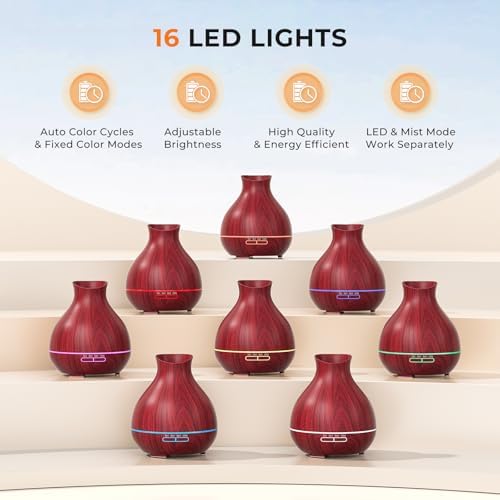 Aromatherapy Essential Oil Diffuser 550ml 12 Hours Wood Grain Aroma Diffuser with Timer Cool Mist Humidifier for Large Room, Home, Baby Bedroom, Waterless Auto Shut-off,7 Colors Lights Changing - Image 5