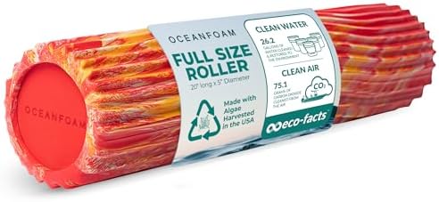 Oceanfoam Tidal Roller - Red, Gold & Natural Marbled - Muscle Massage Foam Roller for Back Pain & Stretching - Firm and Ergonomic Wide Wave Textured - Yoga, Athletics, & Wellness - Full Size, 20" x 5" by Oceanfoam