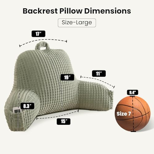 Reading Pillow with Arms for Bed Sitting,Green Flannel - Image 3