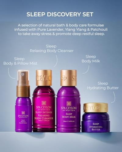 Spa Ceylon Ayurveda Sleep Discovery Set – 4-Piece Natural Bedtime Gift Set with Lavender, Ylang Ylang & Patchouli – Shower Gel, Body Milk, Pillow Mist & Hydrating Butter - Image 5