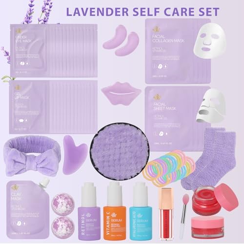 Gifts for Women, 55 Pcs Lavender Hydrating Skin Care Set, Home Spa Basket - Image 2