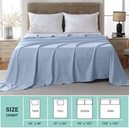 ZPECC Queen Flat Sheet Only 1 Pack, Durable Light Blue Top Bed Sheets Hypoallergenic Soft Brushed Microfiber Color-Coded Label, 90"x102" - Image 5