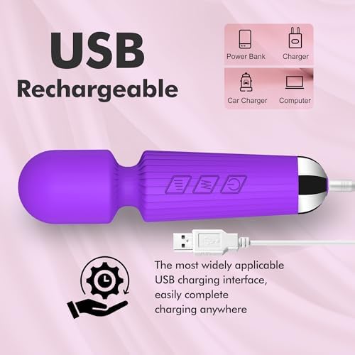 Portable Quiet Vibrating Mini Massager for Women & Men, Personal Handheld Electric Massager for Back Neck Shoulder Muscle Pain Relief & Relaxation, 20 Modes 8 Speeds (Purple) - Image 4