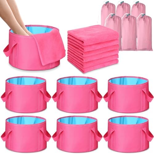 FillTouch 12 Pcs 15L Foldable Foot Soaking Tub Kit Portable Foot Bath Tub Foldable Foot Basin Bath Foot Tub for Soaking Feet with Towel and Storage Bag Soak Spa Bucket for Travel Camping(Rose Red) by FillTouch