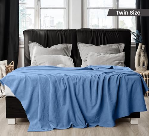 Utopia Bedding 100% Cotton Thermal Blanket Wedgewood Twin, 90x72 Inches - Image 2