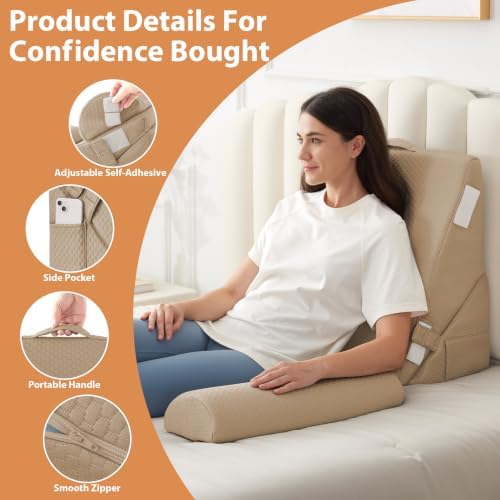BIEEZZK Wedge Pillow Set for After Surgery, Wedge Pillow for Acid Reflux, Bed Wedge Pillow with Adjustable 9&12inch for Headboard,Sleeping, Orthopedic Memory Foam for Neck&Back Support, Brown - Image 6