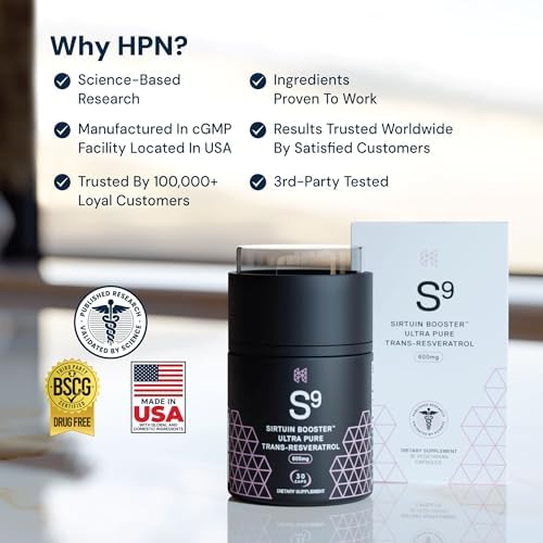 HPN S(9) Trans-Resveratrol for Antioxidant & Sirtuin Support, 30 Caps - Image 6
