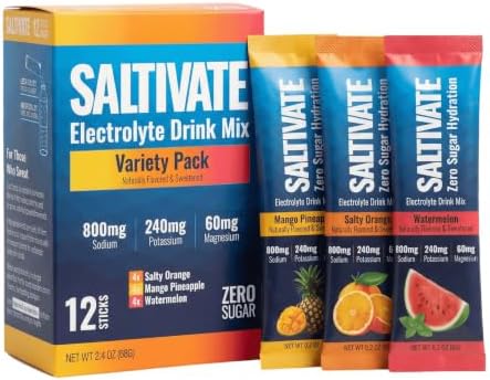 Electrolyte Packets Variety Pack, 3 Flavors, 12 Stick Packs by Saltivate