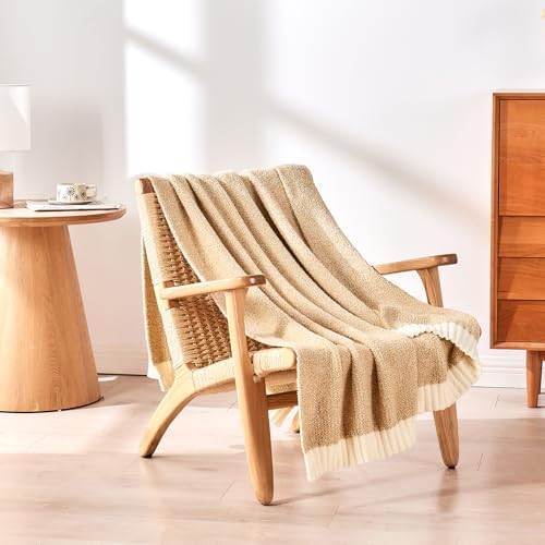 CozeCube Reversible Knitted Throw Blanket, Beige White Melange 50"x60" - Image 6