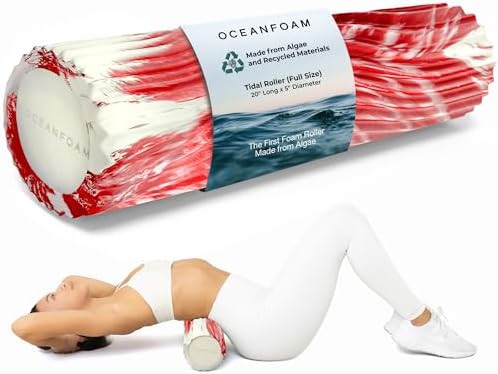 Oceanfoam Tidal Roller - Red Marbled - Muscle Massage Foam Roller for Back Pain & Stretching - Firm and Ergonomic Wide Wave Textured - Yoga, Athletics, & Wellness - Full Size, 20" x 5" - Image 2