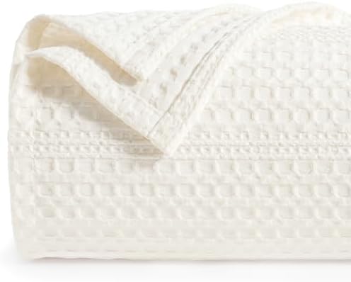 PHF Lightweight Waffle Weave Blanket Twin Size 66"x 90", Soft Woven Summer Blanket for Hot Sleepers - Aesthetic Home Decor for Couch Bed Sofa, Pet Friendly, Cream by PHF