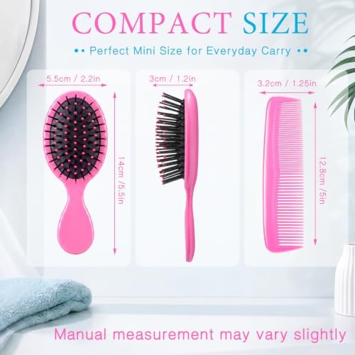 Epakh 12 Hair Brush Comb Set Wet Detangling Mini for Travel, Pink - Image 2