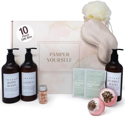10-Piece Spa Gift Box for Women | Self-Care Set with Eye Mask, Loofa, Bath Bombs, Face Masks, Bubble Bath, Lotion, Body Wash & Bath Salts | Perfect Gift for Mom, Grandma, Wife, or Loved Ones by 1-Shoppe