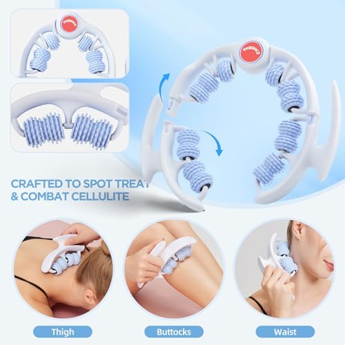Cellulite Massage Tool - Lymphatic Drainage Massager - Muscle Roller, Deep Fascia Massage, Dimpled Skin Removal, Legs/Thighs/Buttocks, Anti-Cellulite Roller, Smooth Skin (14 Wheel - Blue) - Image 6