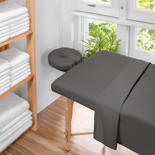 Saloniture 3-Piece Microfiber Massage Table Sheet Set - Premium Facial Bed Cover - Includes Flat and Fitted Sheets with Face Cradle Cover - Gray - Image 6