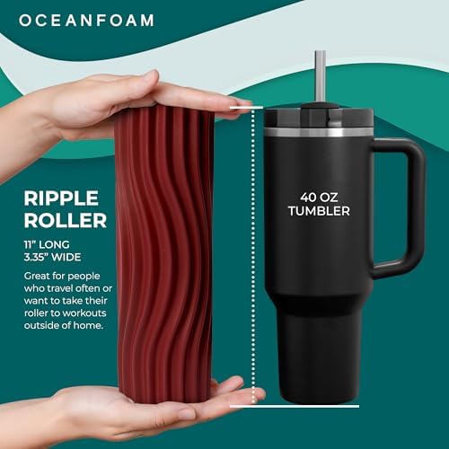 Oceanfoam Ripple Travel Foam Roller (11" x 3.35") Firm Mini Foam Roller for Physical Therapy, Deep Tissue Massage, Back Pain - High Density, Ergonomic Wave Textured - Yoga, Pilates, Exercise (Maroon) - Image 2