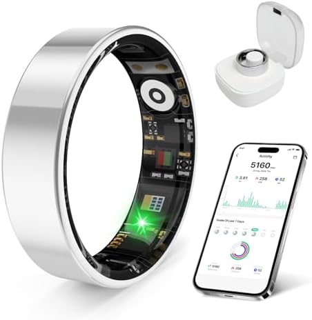 Smart Health Ring, Featuring Stress and Sleep Monitoring Functions, Compatible with iOS and Android,Waterproof Fitness Tracker for Women & Men, No Subscription Fee. (Dull Silver, 11) by Unknown