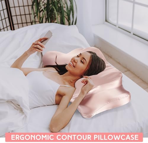Hahafelt Cervical Neck Pillowcase (Only Pillowcase) Satin Pillow Cover with Zipper Ergonomic Contour Pillow Cover for Side Back Stomach Sleepers(Coral,Queen Size) - Image 5