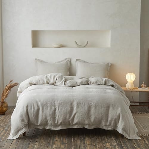 Simple&Opulence 100% Linen Duvet Cover Set with Crossed Embroidery Washed - 3 Pieces (1 Duvet Cover with 2 Pillow Shams) Soft Breathable Farmhouse - Linen, King Size by SimpleOpulence