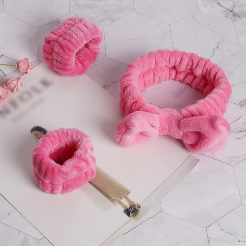 16pcs Skincare Headband Set, Headband Set for Face Washing Spa and Makeup, Including 1 Hairband, Wristband, 3 Hair Claw Clips and 10 Hair Ties, with Box, Gift for Women and Girls, Rose Red - Image 3