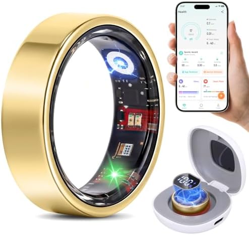 Smart Ring Fitness & Sleep Tracker HR Monitor (Gold, 8) by HAAMAANII