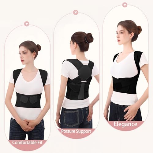 Posture Corrector for Women and Men Back Brace Upper Support Straightener Shoulder Adjustable Breathable Hunchback Pain Workout Lumbar Office Computer Daily Wear Invisible Under Clothes Black XX-Large - Image 2