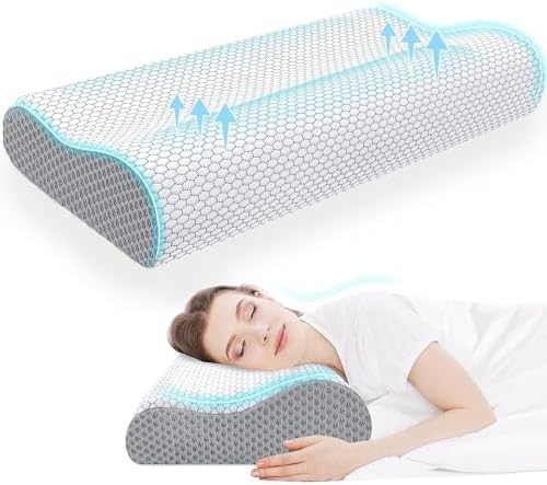 Neck Pillow for Sleeping, Ergonomic Cervical Bed Pillow, Grey Queen Size by CloudBliss