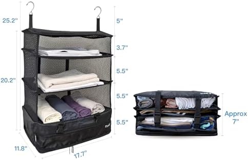 Grand Fusion Stow-N-Go Hanging Travel Shelves, Packing Organizer for Luggage. Carry on Closet for Suitcase. Expandable Packing Cube. Travel Essentials. (Black - XL, XL = (L) 17.7" x (W) 11.8") - Image 2