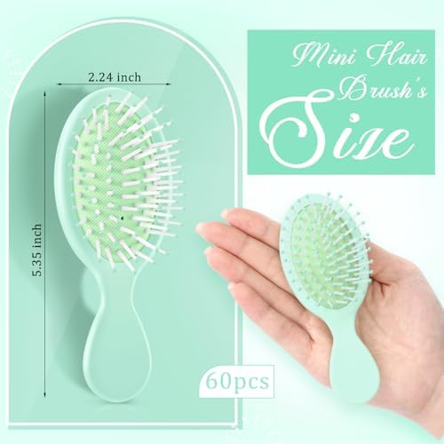 60 Pcs Sage Green Mini Hair Brushes Bulk for Team Gifts Soft Bristles Adds Shine Scalp Massage and Detangling Travel Hair Combing for Women Spa Party Favors Homeless - Image 2