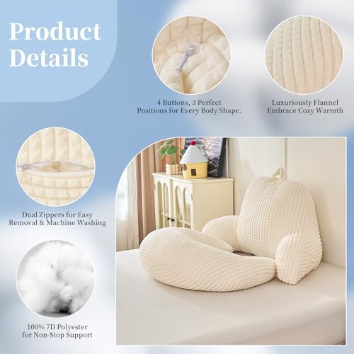 17" Reading Pillow for Bed,U Shaped Arm & Elbow Support,White Flannel - Image 6