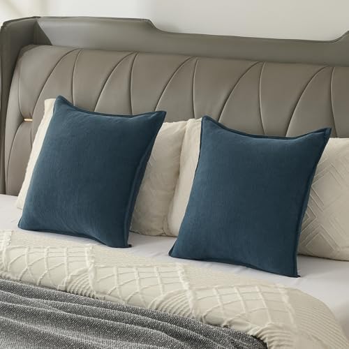 FUTEI Pack of 2 Chenille Throw Pillow Covers 18x18 Inch, Navy Blue - Image 6
