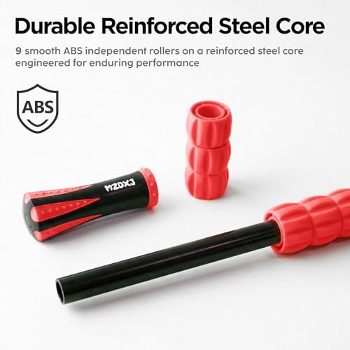 Muscle Roller & Massage Roller Stick for Athletes - Lymphatic Drainage Support, Relieves Muscle Soreness, Cramping & Tightness - Targets Legs, Arms, Back & Calves （Red Wheel） - Image 5