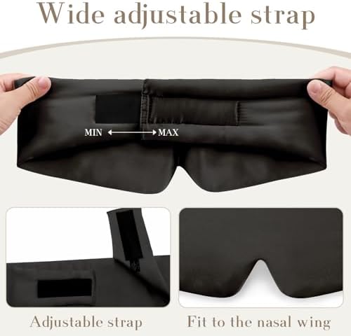 SECZIPE 100% Mulberry Silk Sleep Mask Eye Mask for Women Man with Adjustable Band, for Side Sleeper Blackout Sleep Mask for Travel Rest and Office Large Size (Black) - Image 4
