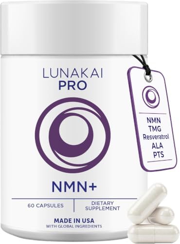 Lunakai USA Made 99% Pure NMN Supplement 500mg with Resveratrol & TMG, 60ct by Lunakai