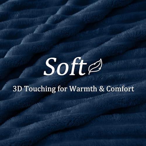 BEDELITE Ribbed Twin Blanket for Couch & Bed, Navy, 60"x80" - Image 5