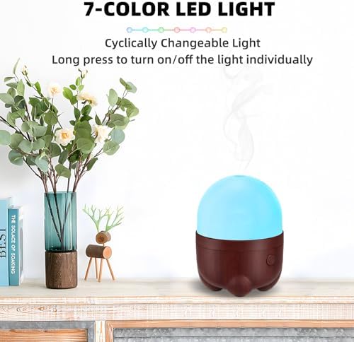 SEEDSEEL 150ML Rechargeable Battery Essential Oil Diffuser, Portable Cordless Aromatherapy Diffuser with 7-Color LED Light, 7-Hour Runtime, Quiet Design for Bathroom, Office, Outdoor - Image 7