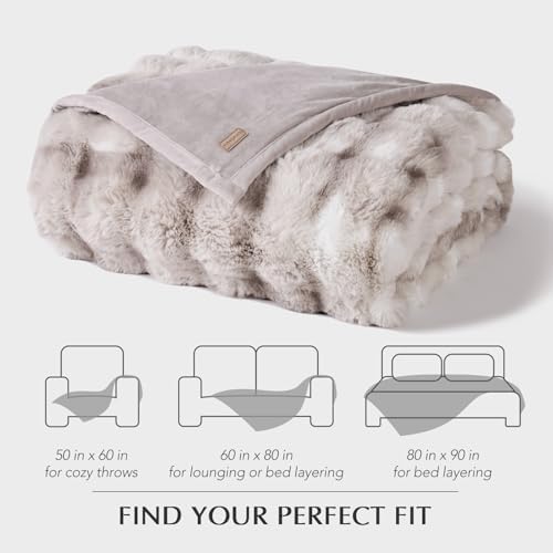EverGrace Faux Rabbit Fur Bubble Throw Blanket, 90"x90", Light Grey - Image 7