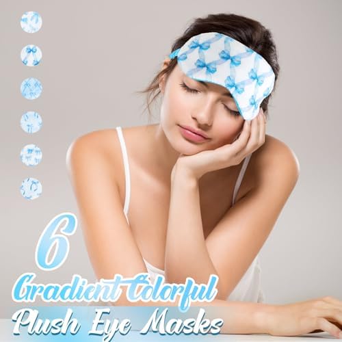 Cuffbow 6 Pack Fuzzy Sleep Masks Plush Eye Mask,Bow,Blue - Image 4