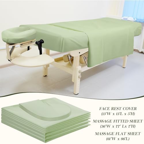 Mixweer 9 Pcs 3 Set Microfiber Massage Table Sheets Set Bulk Includes Flat Sheet, Fitted Sheet with Pocket, Face Rest Cover(Green) - Image 2