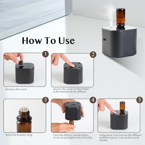 Waterless Essential Oil Diffuser, Portable Aroma Diffuser, Battery Operated, 3 Mist Modes, Aromatherapy Diffuser for Essential Oils, Cordless Scent Air Machine for Home, Office, Small Room, Black - Image 6