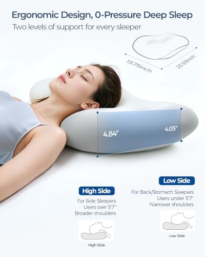 Kayfia Cervical Neck Pillow Side Sleeper Pillow for Neck Pain Relief, Grey - Image 6