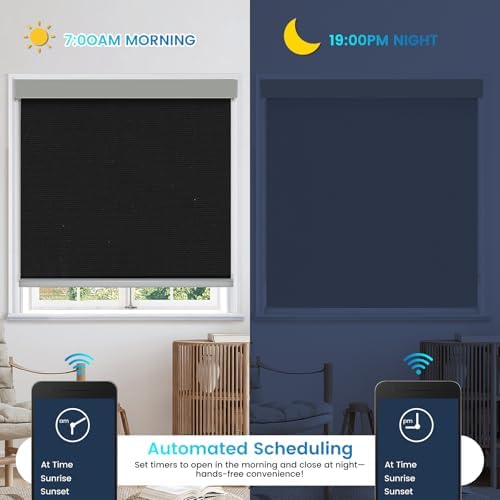 Motorized 100% Blackout Roller Shades – Custom Smart Blinds with Remote Control, Rechargeable Battery or Plug-in Motor, Tuya WiFi Optional, Home & Office Automatic Window Shades (Black/CH9296) - Image 6