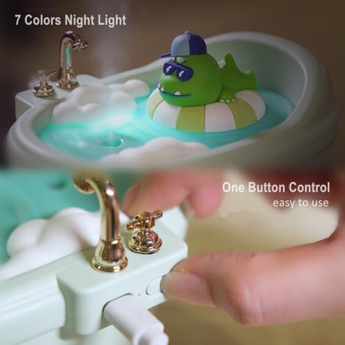 Small Mini Humidifier,Top Fill 340ml Portable Desktop Humidifier Diffuser with Cool Mist,20db Quiet,Easy Clean,7 LED Light, Auto Shut off,for Travel,Plants,Home,Office,Nursery, Women(Green) - Image 5