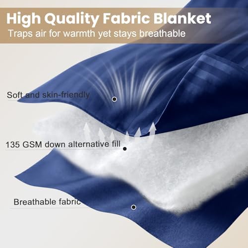 downluxe Queen Size Blanket with Satin Trim, Lightweight Down Alternative Blankets Queen Size for All Season, Machine Washable (Navy, 90x90 Inch) - Image 4