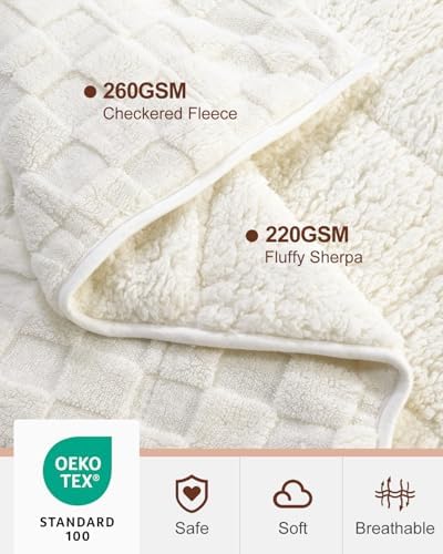 Kivik 15lbs Weighted Blanket for Adults, Checkered Fleece & Sherpa, 60"x80" - Image 4