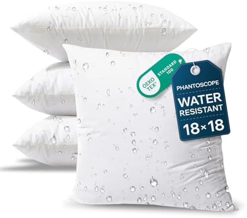 Phantoscope Outdoor Pillows Waterproof 18x18 Outdoor Pillow Inserts 4 Pack by Phantoscope